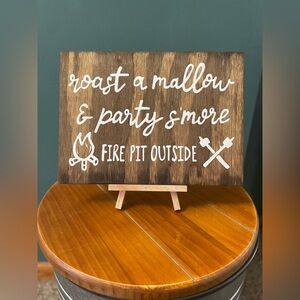 “roast a mallow & party s’more” rustic wedding sign!